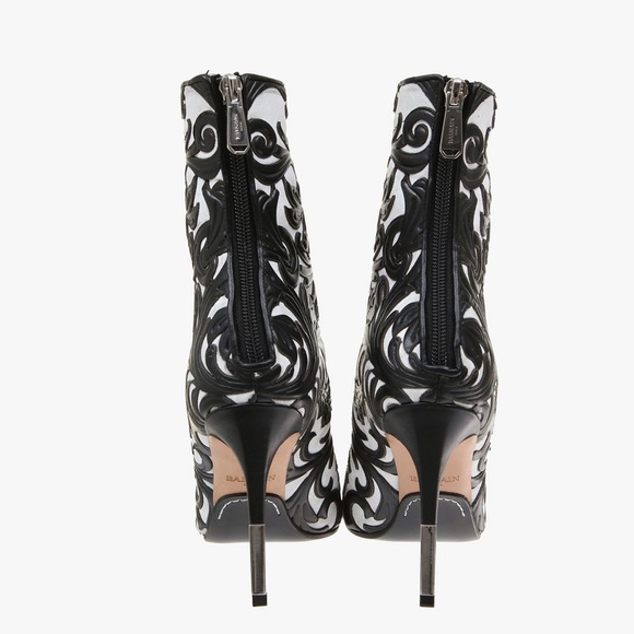 BNWT BALMAIN Smooth black calfskin open lace-up ankle boots - Picture 7 of 9